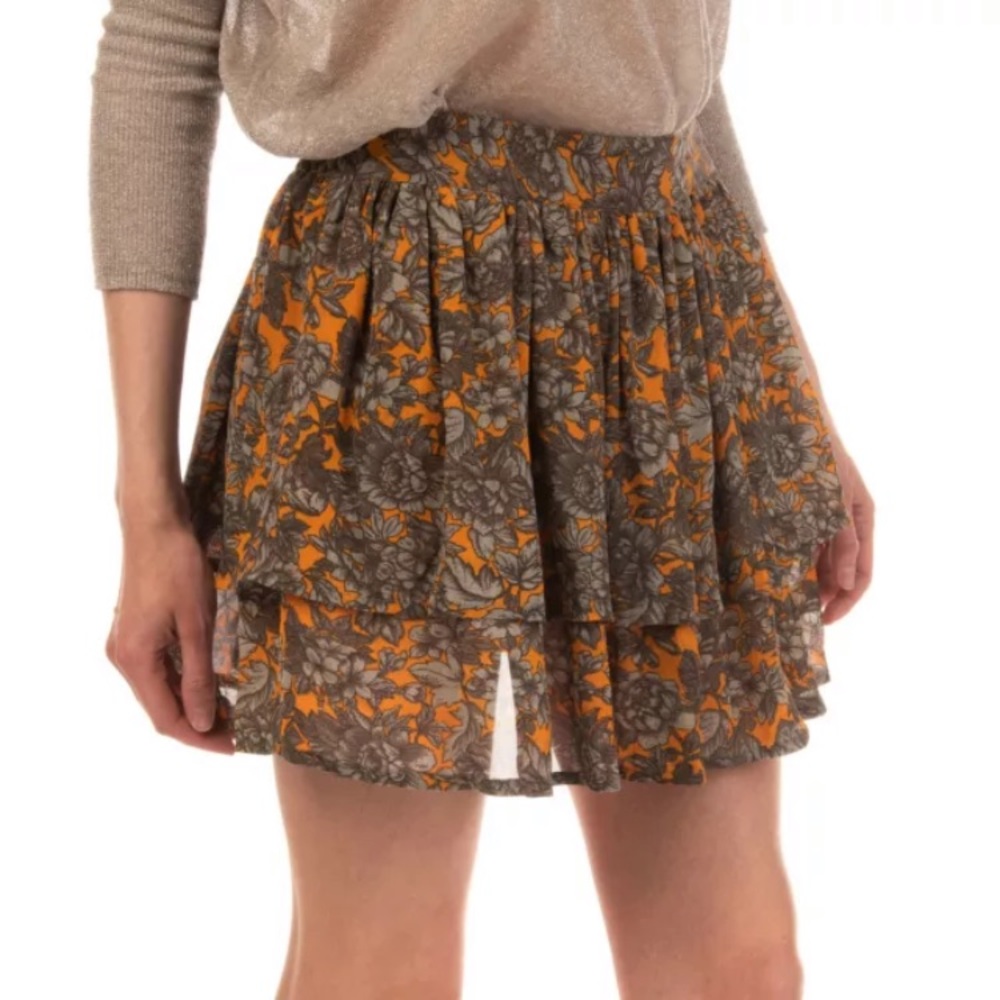 GANNI Floral Crepe Tiered Mini Skirt (Small)